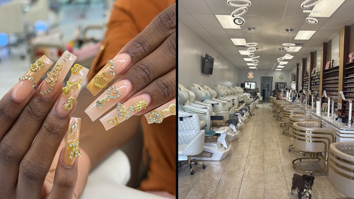 Close view of hands during a nail service.