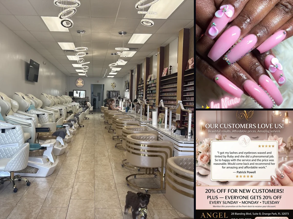 Neat manicure stations with polish bottles lined up.